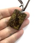 Vintage Sterling Silver 925 Signed Bronzite Pendant Leather Necklace 20 
