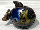 Vintage Enamel Blue Sterling Silver Fish Salt Shaker