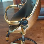 Vintage Gold Tone   Black Barber Chair  Black Vinyl Seat  Hydraulic Round Base