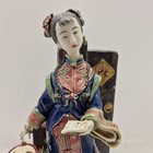 Vintage Chinese Porcelain Shiwan Woman Lady With Green Dragon Figurine 11 tall