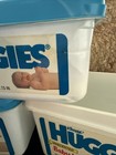 3 Huggies Vintage Baby Wipes Tub- Plastic Container Or Prop 90   s  2 Blue Tops