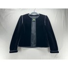 Louis Feraud Paris Vintage Black Velvet Jacket Open Front Satin Trim Size 36