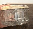 Vintage Cut Glass silver Plate Vanity Powder Jar W  Ornate Mirror Lid 