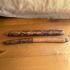Set Of 2 Australian Aboriginal Carved Wood Clapping Club Stick Burnt Wire Design