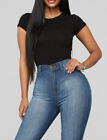 Women s Premium Cotton Basic T-shirt Crew Neck Short Sleeve Plain Solids Fitted