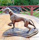 Dog Greyhound  Pointer Sculpture On Metal Base  Brass Bronze Vintage Hunting Dog