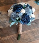 Dusty Blue Navy White Bridal Cascading Bouquet Bride Sola Wood Wedding Flowers