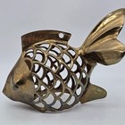 Vintage Solid Brass Koi Fish Candle Cover Pierced Mcm Lantern Decor Heavy