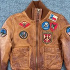 Vintage Miss Topgun Leather Bomber Jacket Patch Flight Pinup Lining Womens M