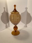 Antique Vintage Italian Amber White Glass Cameo Apothecary Jar W  Lid