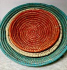 New Fairtrade 3 African Handwoven Baskets Turquoise Orange Cream Beautiful  