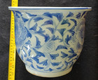 Vintage Chinese Blue And White Jardini  re Planter Porcelain Pot Lotus Flower
