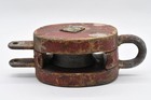 Antique Wood Block Pulley Red Paint Iron With Steel Wheel And Wrought Iron Loop