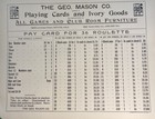 Geo Mason Co Playing Cards   Ivory Products Roulette Scorecard 18x14 Casino Sign