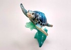 Blue Sea Turtle Figurine On Wave Painted Resin  1 Turtle Approx  5  Inches 