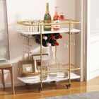 Gold Bar Cart On Wheels  Home Bar Serving Carts  Modern Marbled Pattern Wine    