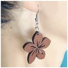 Hawaiian Jewelry Plumeria Flower Dangling Cut Out Wood Earrings From Maui Hawaii