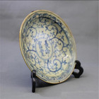 Antique Chinese Ming Dynasty Hand Painted Longevity Blue And White Bowl