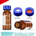 100pcs 2ml Lab Autosampler Amber Vials Red Ptfe Screw Caps Write-on Spot Hplc Gc