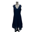 A u w Navy Blue Lace Overlay Hi Low Midi Dress Womens Size 8 Elegant Cocktail 