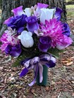 Cemetery Vase Memorial Silk Flower Arrangement Purples   White