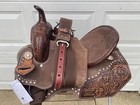 14   Circle S Calico Dark Suede Leather  Western Barrel Saddle W tooled Accents