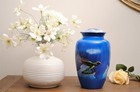 Handcrafted Hummingbird Cremation Urn  Vibrant Blue Sky   Adult 10 5 