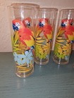Vintage Set Of  4  Tropical Parrot Fruit Juice cocktail Service-never   