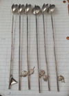 Vtg Sterling Silver Japanese Asian Tea Lot Set 6  Hut Fan Fish Buddha Figural