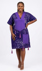 African Ankara Wax Short Summer Dress  Purple  One Size  side Pockets