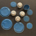 12 Pc Vintage Ohio Art Tin Childs Metal Toy Dishes Tea Set Blue Floral