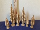 Vtg Lot Of Six Handmade Spanbaum German Shaved Wood Curl Folk Art Trees 8  To 4 
