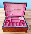 Antique Victorian Mahogany   Mother-of-pearl Sewing Work Jewellery Box   Key