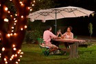 15ft Patio Umbrella With Stand Base Led Lights Umbrella For Outdoor Garden Beige