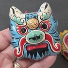 Vtg 3 Pc  Chinese Folk Art Painted Clay Mini Masks Zodiac Lion Monkey Ox  Decor
