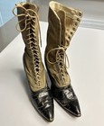 Antique Edwardian Women   s Lace Up Boots Leather Canvas 11    Long Victorian Era