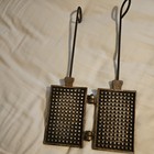 Antique  Cast Iron Rectangle Hinged Waffle Maker Long Handle Camping Ready2use