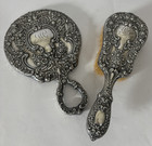 Antique Solid Sterling Silver Gorham Repousse Hand Mirror   Brush Vanity Set