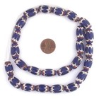 Blue Java Chevron Beads 16x10mm Indonesia Multicolor Oval Glass Large Hole