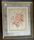 Antique Victorian Flower Still Life Original Watercolor Painting   Frame