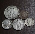 Old U s  Silver Coins 5 Coin Collection Set - Indian Head Cent  Buffalo Nicke   