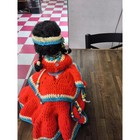 Vintage Handmade Crochet Native American Style Doll Red Beaded Knit Dress 13in