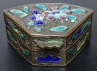 Vintage Miniature Chinese Enameled Champleve Cloisonne Fan Shape Box 1 25  Nice 