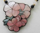 Vtg Lee Sands Pink Black Blue Lavender Inlaid Mop  flower  Necklace  