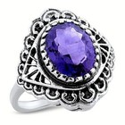 Antique Style 925 Sterling Silver Lab-created Amethyst Filigree Ring        1108