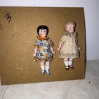 Antique German All Bisque Jointed Dollhouse Dolls Pair Molded Hair Hertwig 1920s