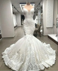 Elegant Mermaid Wedding Dresses Spaghetti Lace Bridal Gowns With Appliqued Sweep