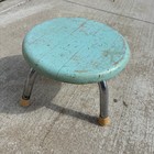 Vtg Mcm Silkauf Foot Rest Footstool Stool Painted Wood Top Chrome Legs Farmhouse