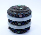 19th Century Antique Chinese Export Jade Enamel Silver Tea Caddy Box   Bangles