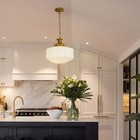 Vintage Brass Milk Glass Pendant Light Fixture  Mid   century Modern Chandelier  A